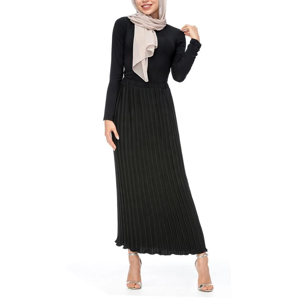 

Muslim women long skirts pleated chiffon half skirts, Black;wine red;army green;khaki;purple;navy