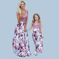 

mommy and daughter floral printed beach sleeveless vest casual matching Family clothe Maxi long dress outfits summer