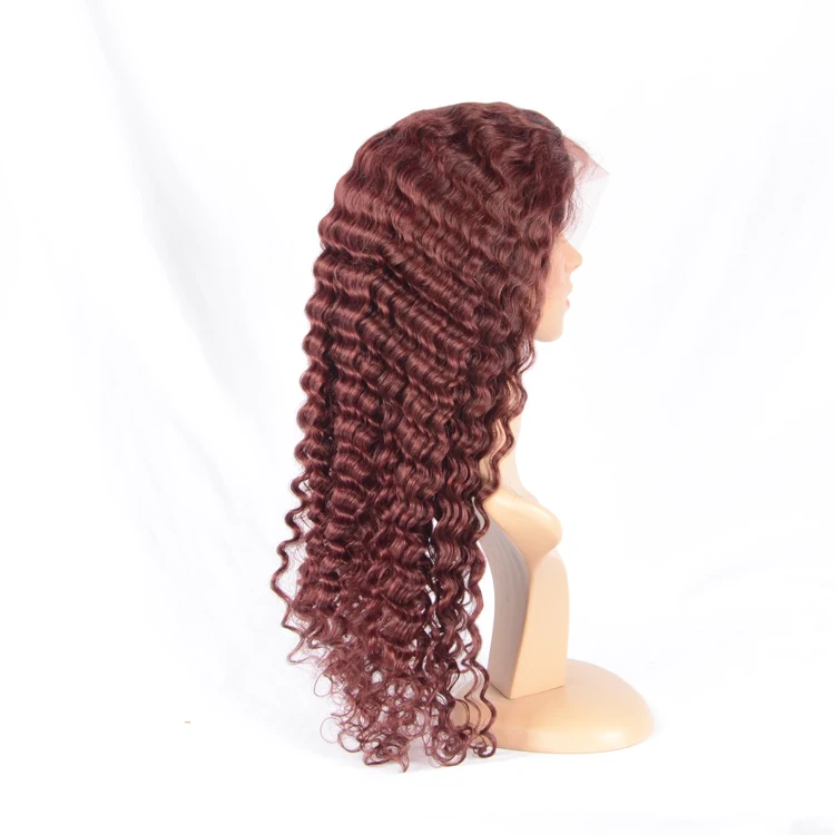 

Great Quality Deep Wave 99j Full Lace Wig Burgundy Human Hair Full Lace Wig With Natural Hairline And Baby Hair