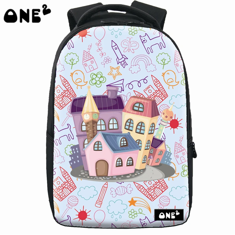 

ONE2 design cartoon houses pattern laptop backpack for adult fit for travel or business large capacity, Customized