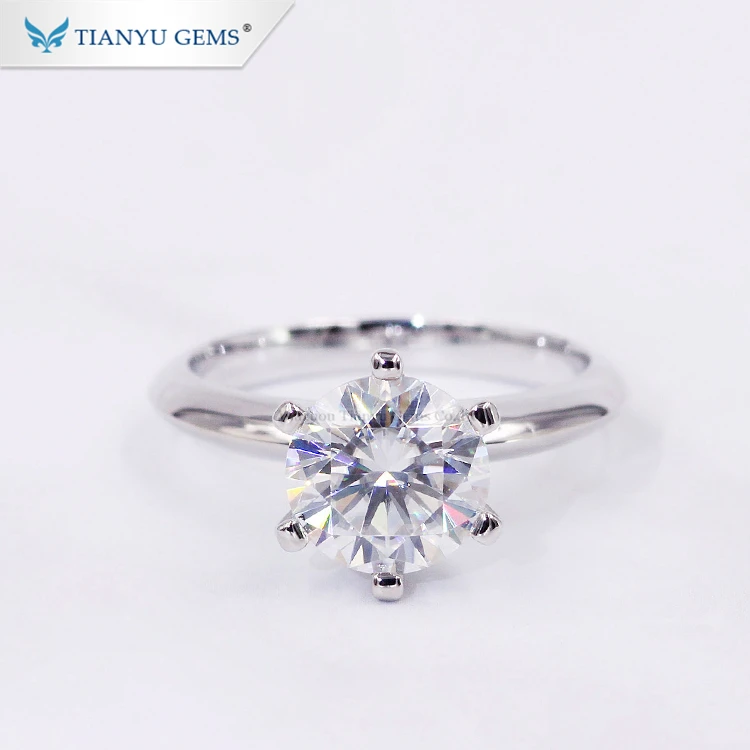

Tianyu 14k White Solid Gold 1 Carat Round Forever One Diamond Moissanite Engagement Rings Jewelry, Def