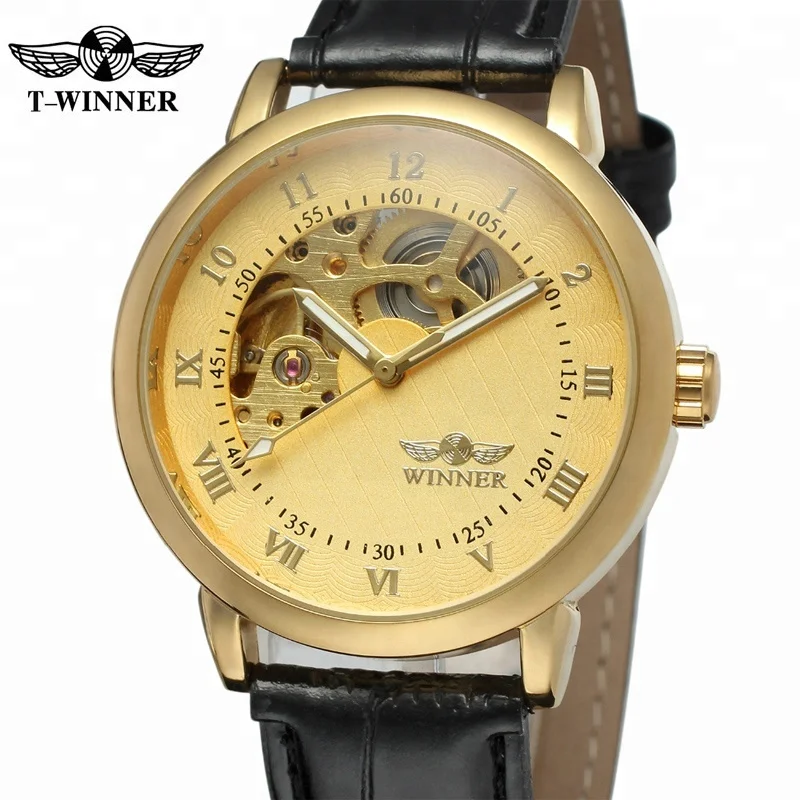 

Top Brand Winner Watch Men Luxury Skeleton Hand Wind Mechanical Watches Men's Fashion Leather Wristwatches Wholesale, 3 colors