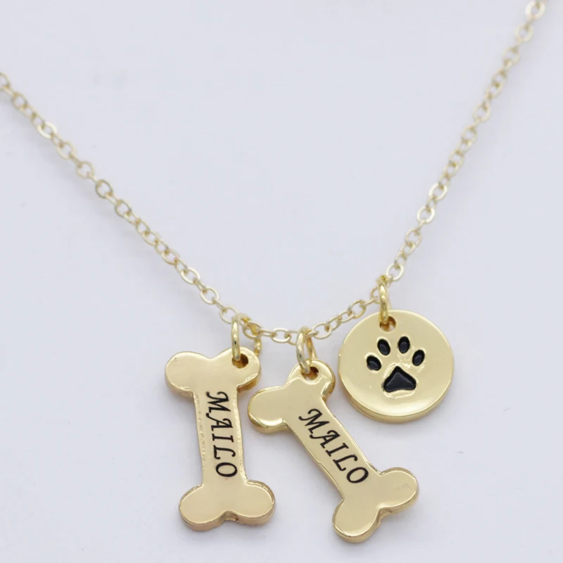 

YIWU Factory Custom Name Jewelry Cute Paw Prints Bone Pendant Charm Necklace