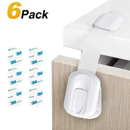 

3M Adhesive with Adjustable Strap and Latch Child Proof Cabinets Baby Safety Locks, White
