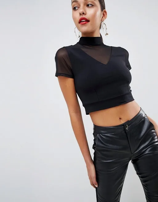 high neck mesh crop top