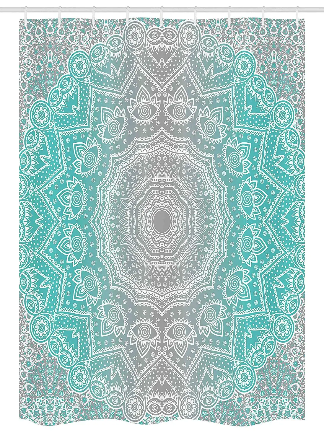 Ambesonne Grey and Turquoise Stall Shower Curtain, Primitive Spiritual Essence and Universe Harmony Mandala Ombre Art, Fabric Bathroom Decor Set with Hooks, 54 W x 78 L Inches, Turquoise Grey