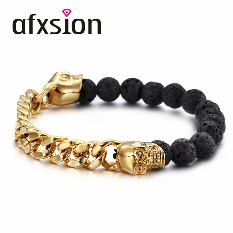 

AFXSION jewelry supplier Amazon ebay hot stainless steel 316L Buddha beads energy volcanic stone bracelet&bangle for men, Picture