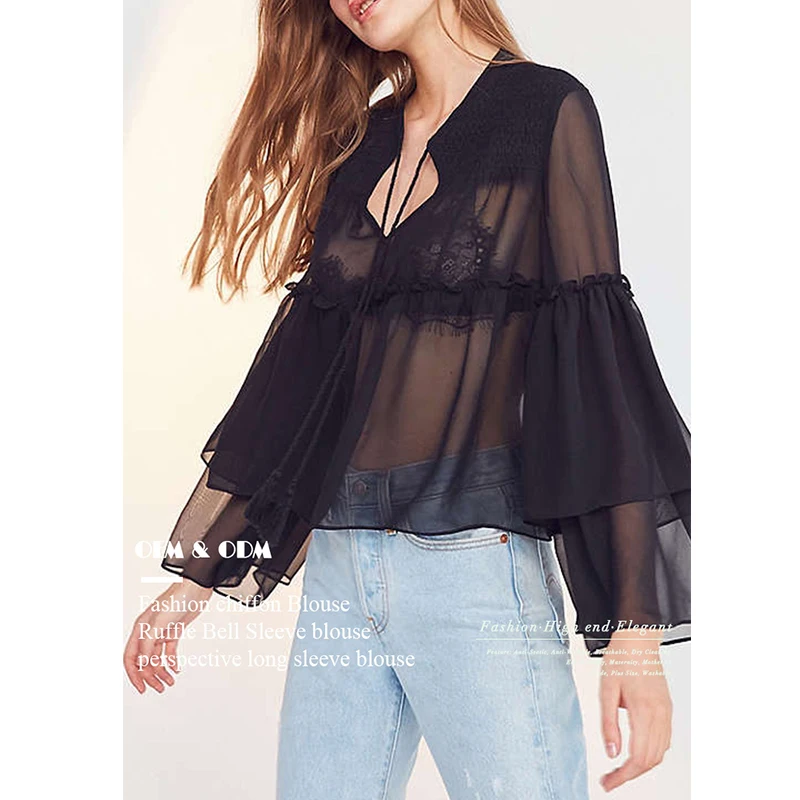 2019 Nueva Sexy De Campana Manga Larga Blusa De Verano De Las Mujeres De Encaje De Gasa Blusas - Buy Vestidos De Verano Para Mujer,Blusas De Gasa Con Encaje,Blusa De Manga Larga