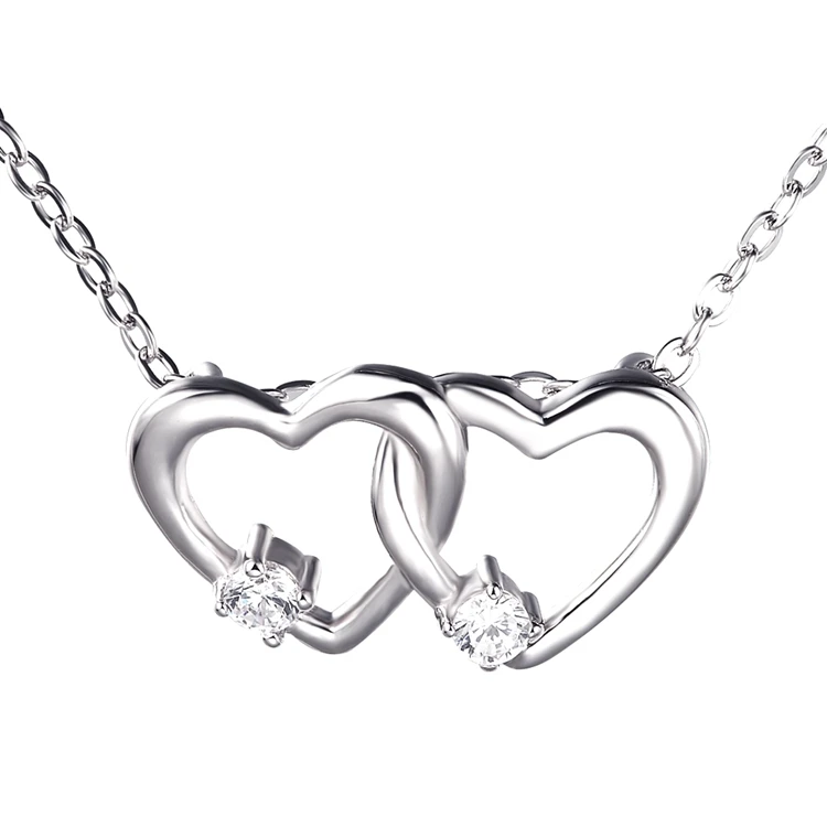 

White gold Plated Double heart sterling silver pendant necklace, Customized
