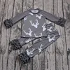 Discount long sleeve ruffle clothing set for baby girls wholesale cheap 2pcs icing pants boutique outfits reindeer print clothes