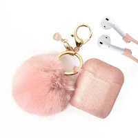 

New Color Cute Fluffy Ball Keychain Pompom Rose Gold Silicone Case for AirPod Pro 2/1