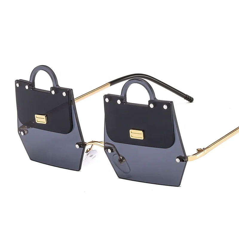 

2019 New trend handbag shape sunglasses women Irregular metal frame cool modern rimless fashion sun glasses oculos de sol UV400, As picture