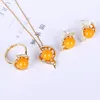 925 silver 18k yellow Gold plated High Quality Austrian natural yellow amber stud earring pendant Necklace adjustable ring Sets
