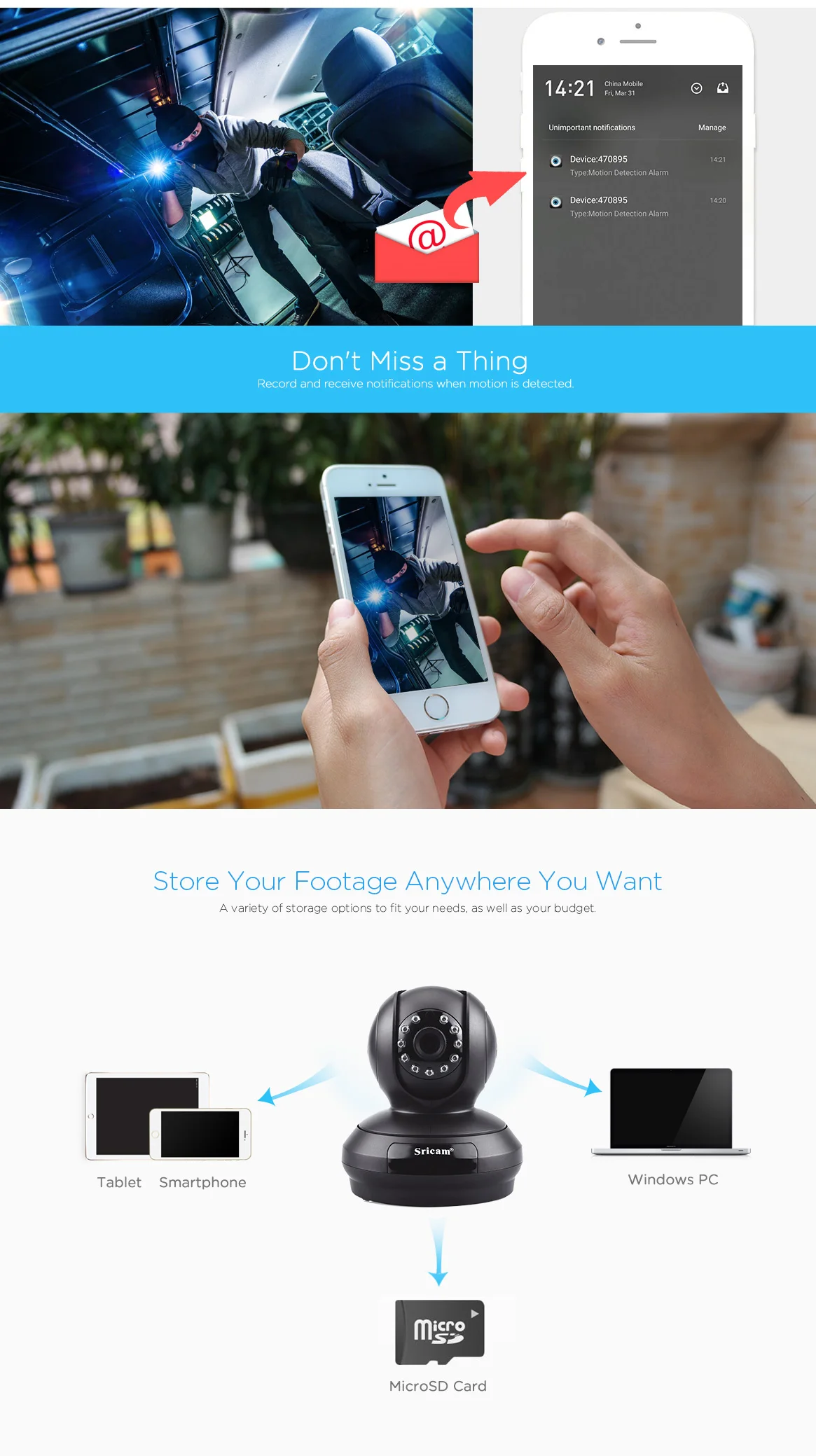 2.0MP Sricam Wireless 1080P IP Camera WiFi Home Security Surveillance Camera