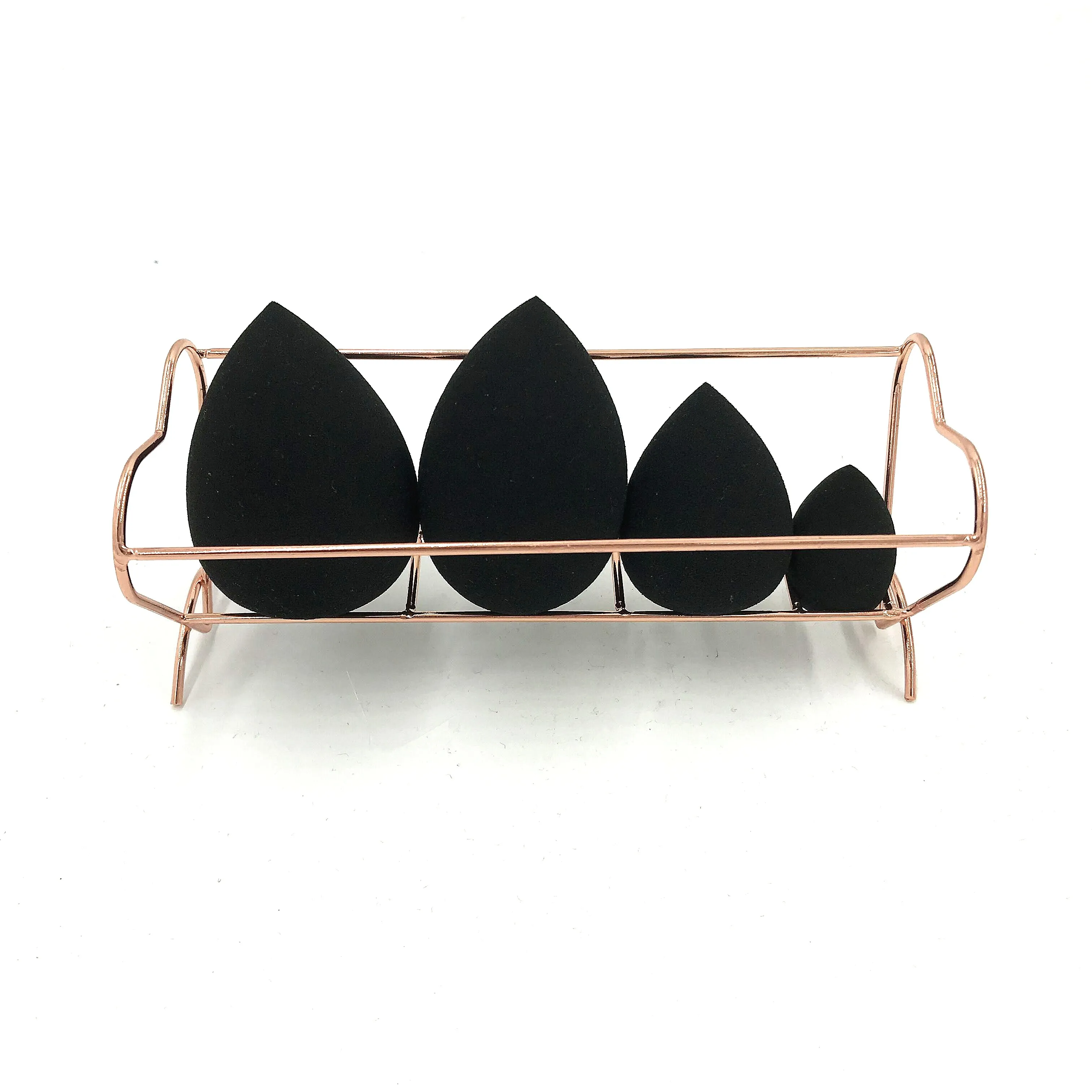 

4pcs black bender makeup sponges set with heart rose gold metal holder