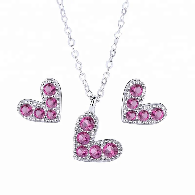 

100% 925 Sterling Silver Jewelry Rose Colour Fashion Women Fashion Heart Jewelry Set