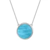 Wholesale Trendy 925 Silver Natural Candy Color Gemstones Classic Round Women Stone Pendant Necklace