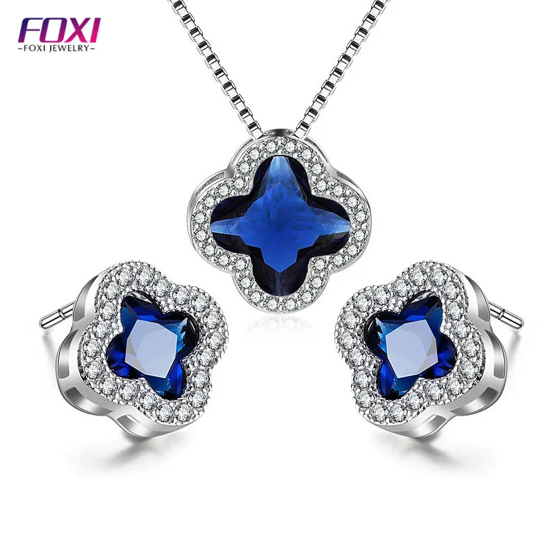 

fashion wholesale cubic zirconia white gold plated women blue stone jewelry set, Picture