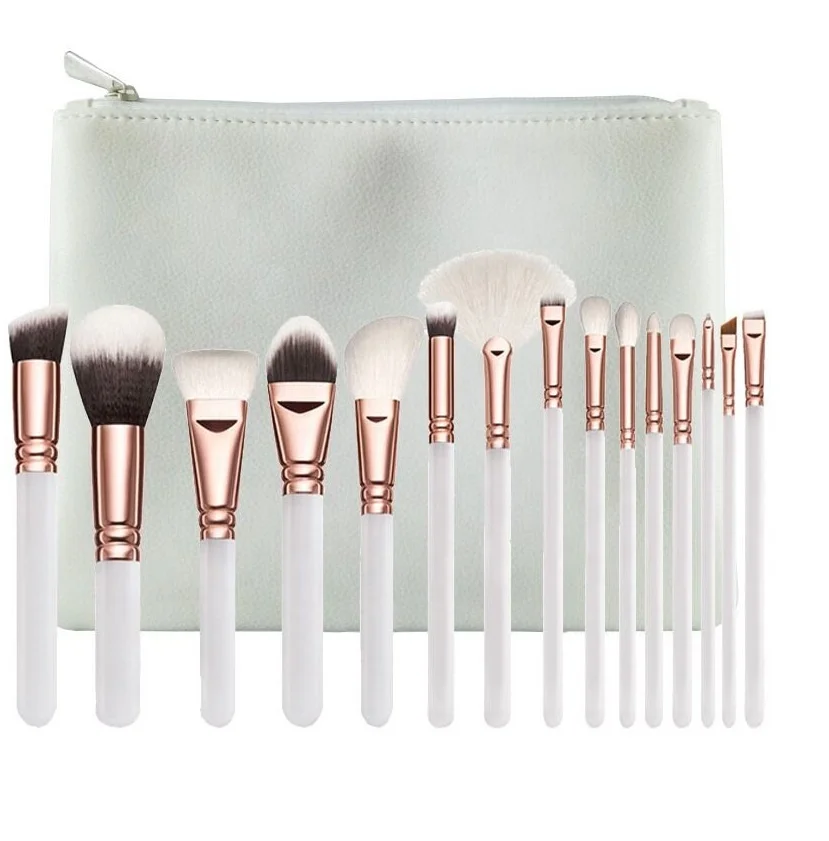 

2019 Hot Sale Your Own Brand 15 Pcs Makeup Brush Set With Bag, White