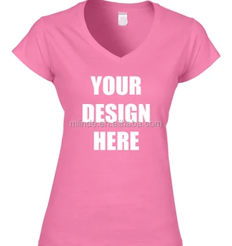 Custom Brand 100% Preshrunk Cotton Women's V-neck T-shirt Printing ...