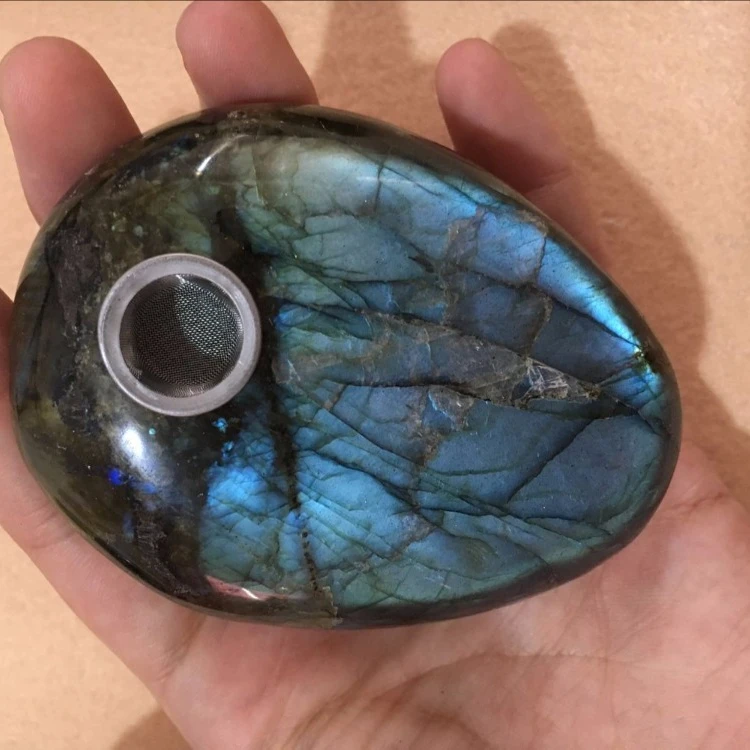 

Wholesale Oval flashy labradorite smoking pipe free crystal pipe smoking