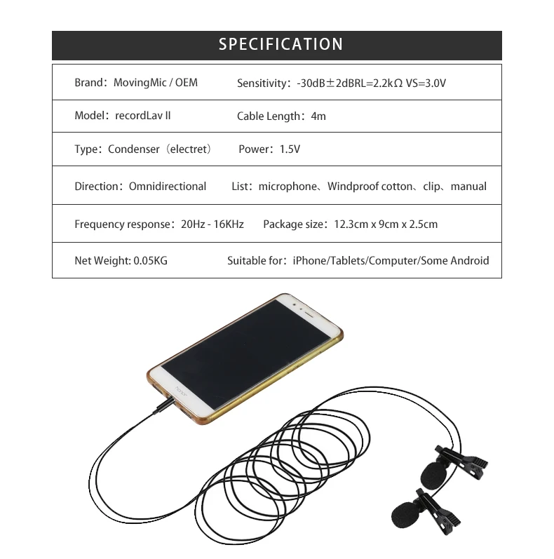 Good Quality Dslr Phone Clip Dual Lavalier Microphone For Iphone