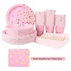 Disposable Pink Cutlery Set Wedding Holiday Party Paper Dinner Plate Paper Cup Set
