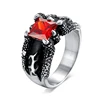 New Punk Design Spikes Jewelry Stainless Steel Red One Stone Ring Designs For Men
