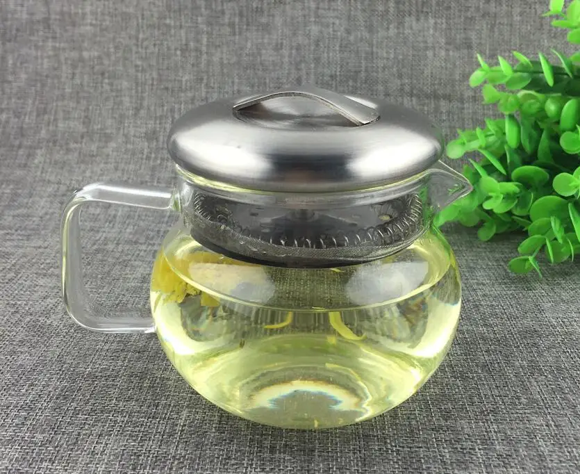 

12oz Loose Leaf Tea Maker Handblown Pyrex Glass Teapot With Infuser Lid, Clear transparent