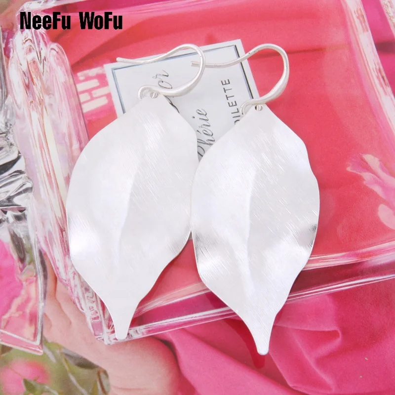

NeeFu WoFu New women's simple silver white leaf pendant earrings exquisite pop glamour jewelry