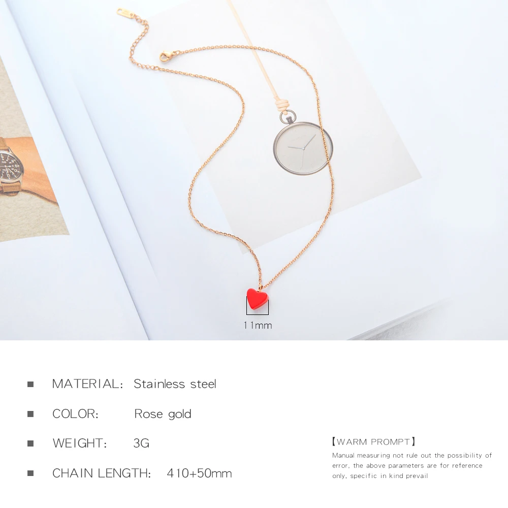 Fashion Women Jewellery Rose Gold Chain Small Red Heart Pendant Necklace