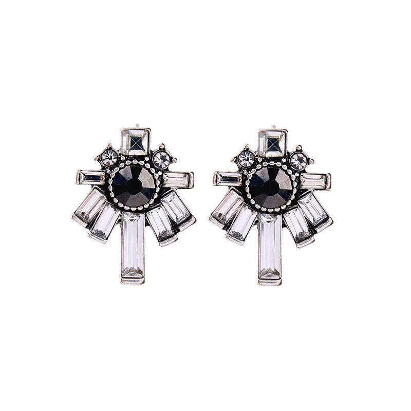 

ed01402 Fashion Vintage Black Crystal Cross Silver Plated Earrings Studs Jewelry Women 2021, As pictures