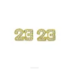 Number 23 Stud 14k Gold Plated Copper Earring Cz Screw Back Iced Out Earrings