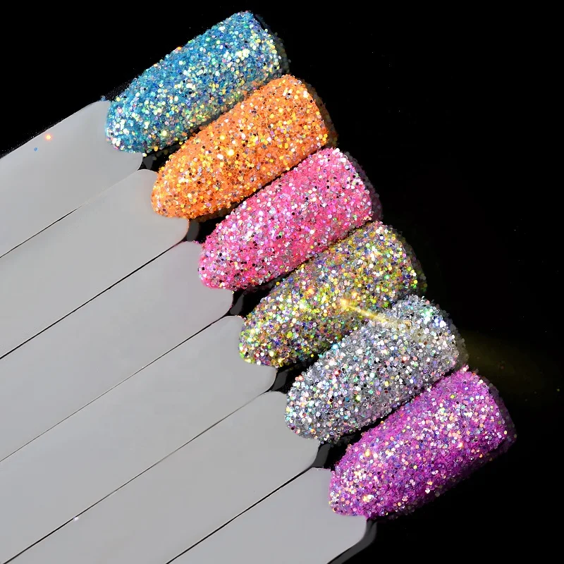 

Misscheering 6pcs/set Ultra-Thin Shiny Nail Glitters Powder Sequins Flakes Holographic Pigment For DIY Nail Art Decorations, 6 colors