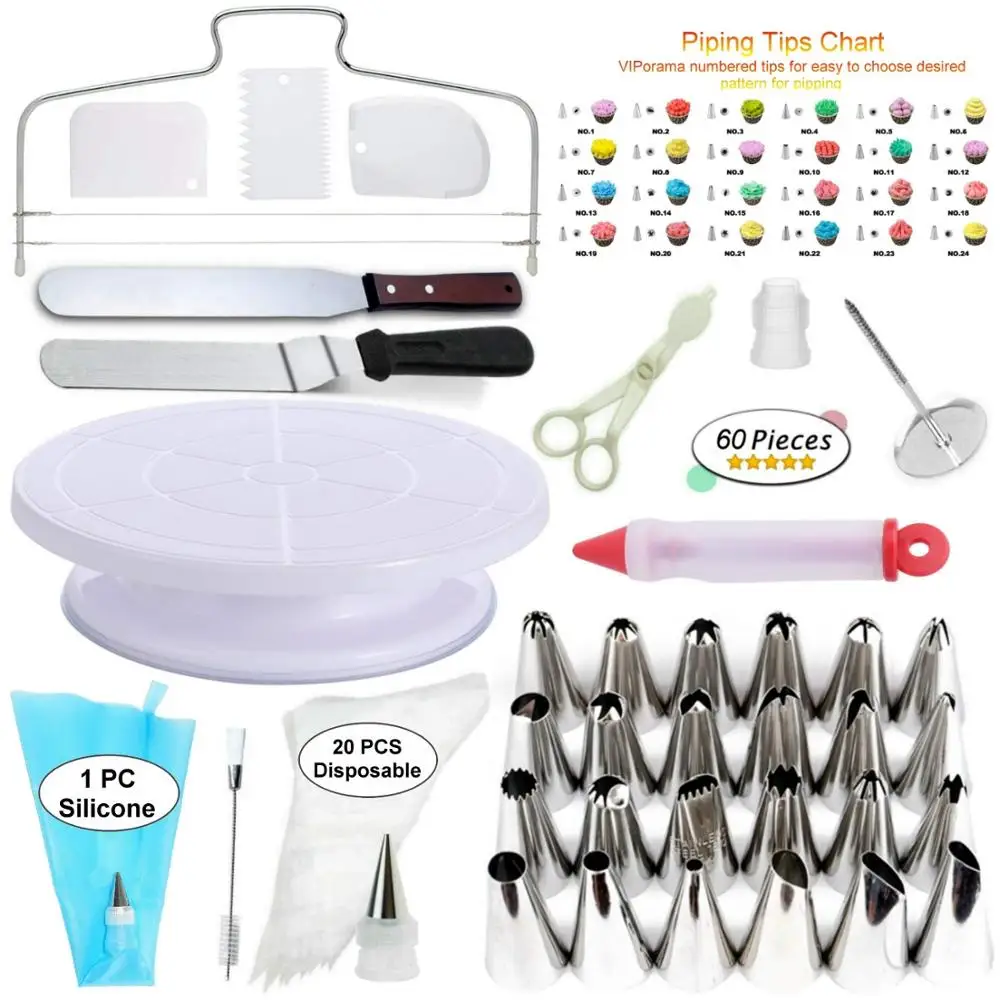 

Cake Decorating Supplies Baking Supplies 64 Piece Complete Cake Decorating Kit Rotating Cake Stand, Piping Bags