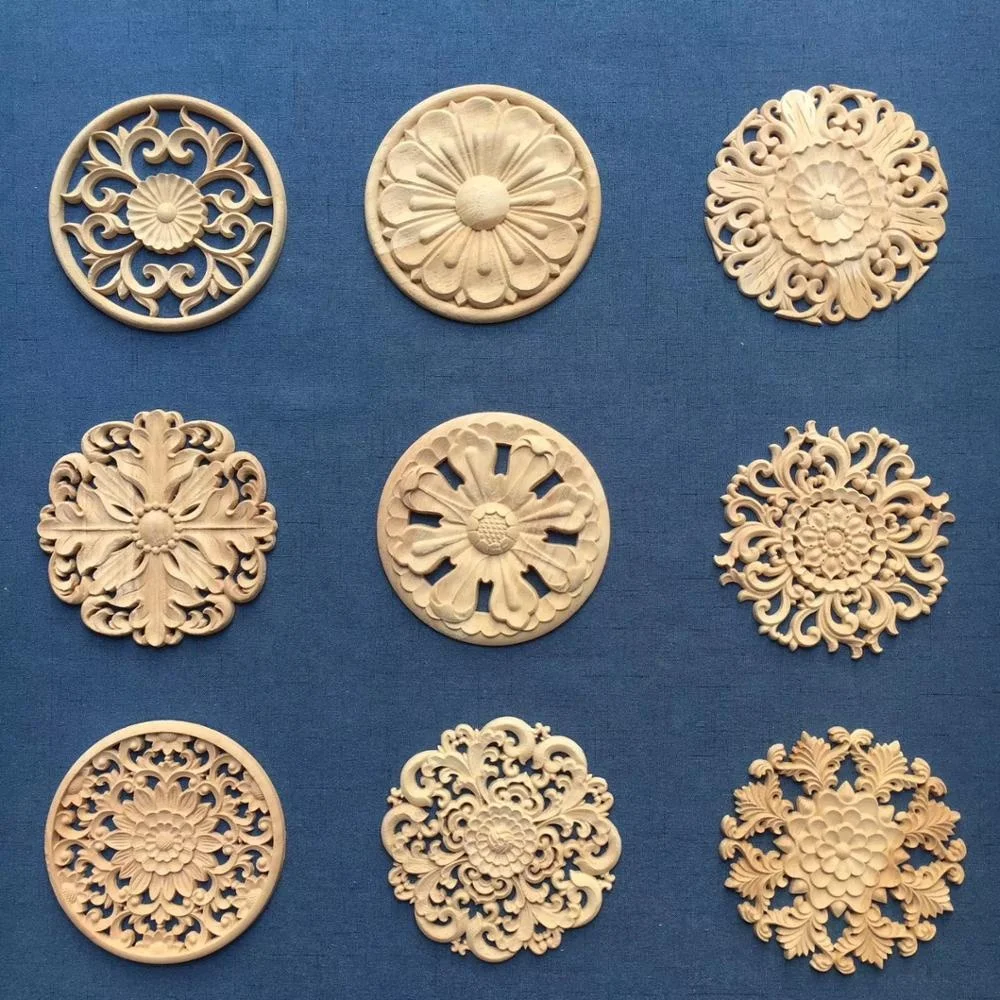 
CNC carved Rubber wood appliques and onlays for home decoration 
