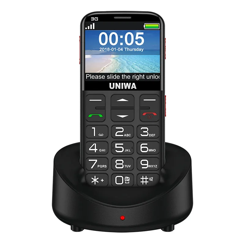 

Wholesale Mobile Phone UNIWA V808G 2.31 Inch Curved Screen Single SIM 1400mah Big Battery 3G Senior Cell Phone