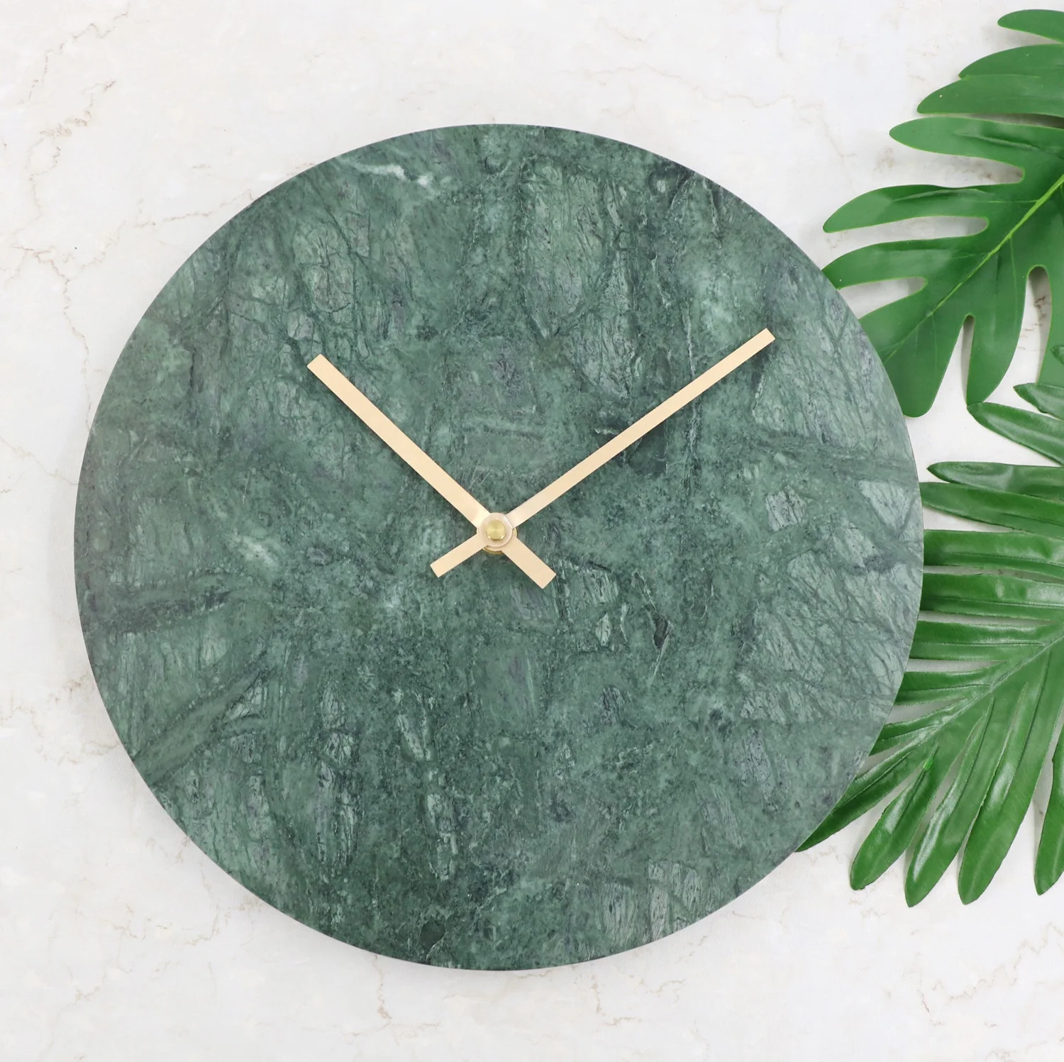 

2021 New Decorative Natural Green Marble Round Wall Clock