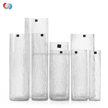 Cylindrical Crack Glass Vase Tall Clear Vases For Wedding With