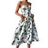 Women Sundress Sexy Casual Loose Elegant Vintage Ladies Dress Strap Print Floral Dot Long Boho Bohemian Beach Dress