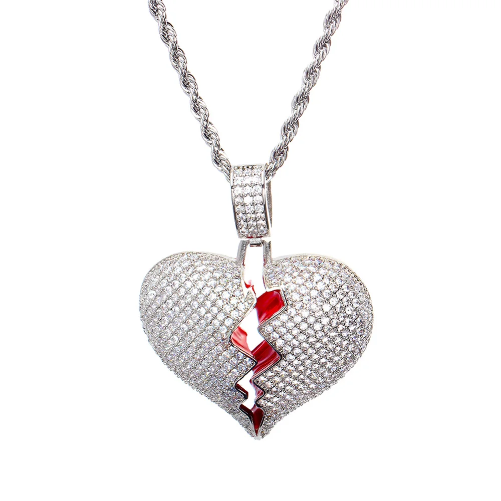 

high quality gold plated with full diamond broken heart chain necklace for women, Silver