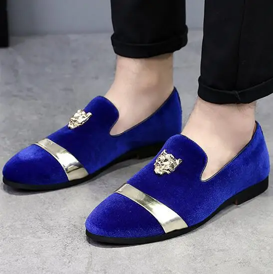 

cz18069a New luxury italian brand men fashion flat casual shoes tiger metal at vamp velvet loafers men, Black/blue/red