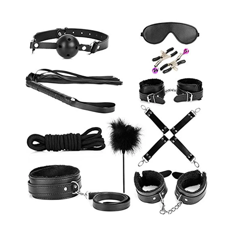 

SacKnove Sexy Slave Tool Leather BDSM 10pcs Set Fetish Handcuffs Suit Bed Restraints Bondage Kit for Adult Sex Toy