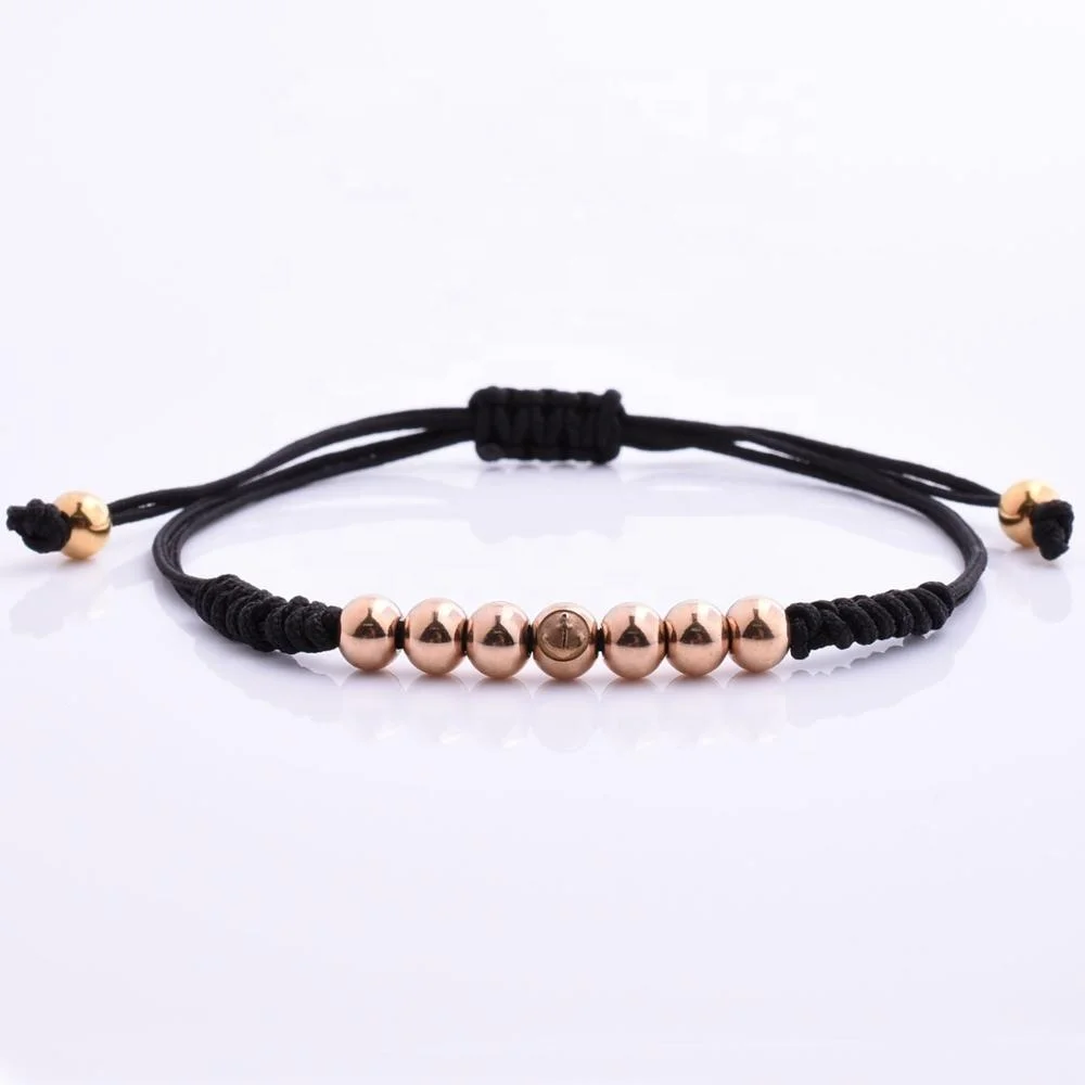 

Custom Logo Beaded Rose Gold Steel Bead Tassel Adjustable Charm Bracelet
