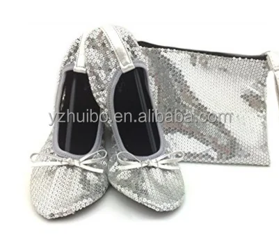 
Roll up black silver gold colors sequin ballet shoes in zip bag 