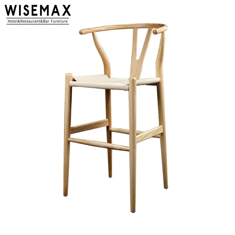 Wholesale Factory Wishbone Wooden High Bar Chair With Woven Seat And