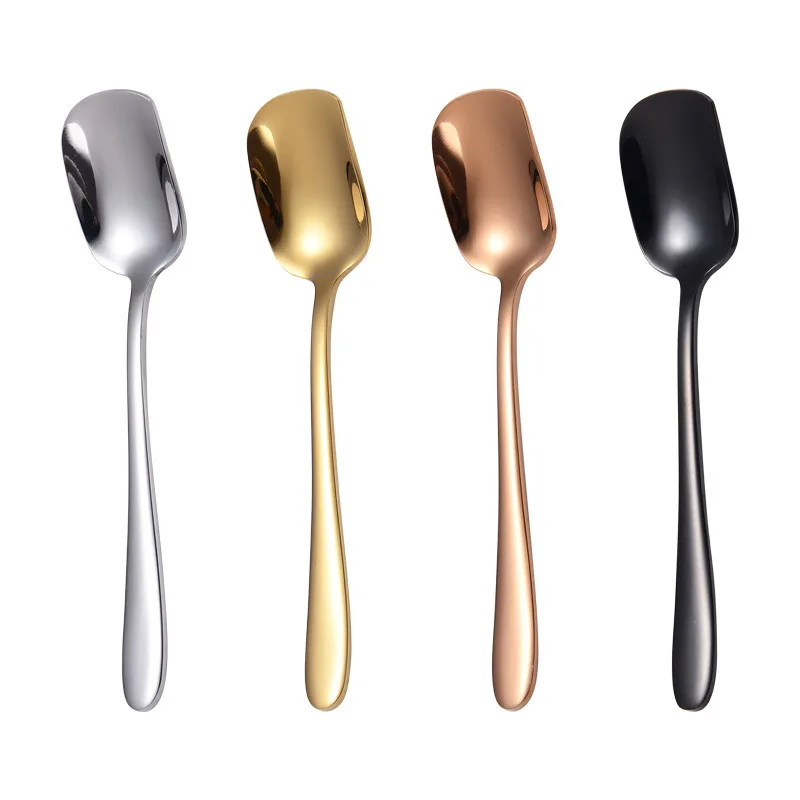 

136mm Plated coffee spoon 2018 Hot sale cute dessert spoon ice cream cup 4 colors Stainless steel tasting spoon, Silver;gold;rosegold;purple;black;blue
