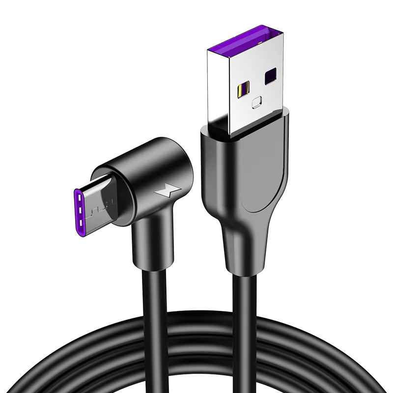 Right Angle 5A USB Type C Cable 1m 2m 3m Fast Charging Type-C Cable for Phone Supercharge QC3.0 USBC
