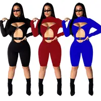 

9032724 Women's fashion sexy long sleeve hollow out club bandage bodycon jumpsuit