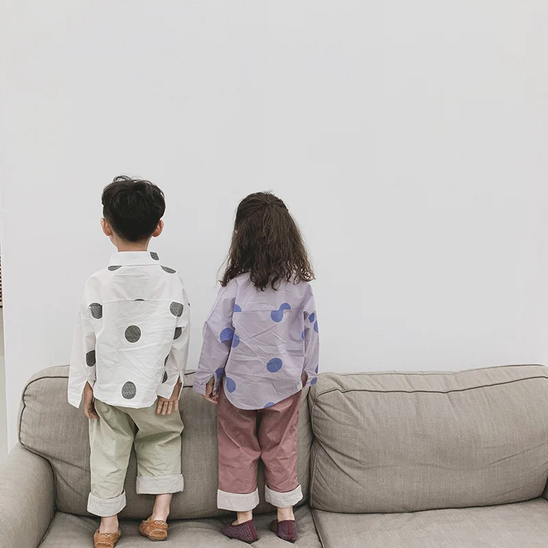 
2020 new Polka dot cheap shirt causaln kid clothing cotton shirt boys girls long shirts 
